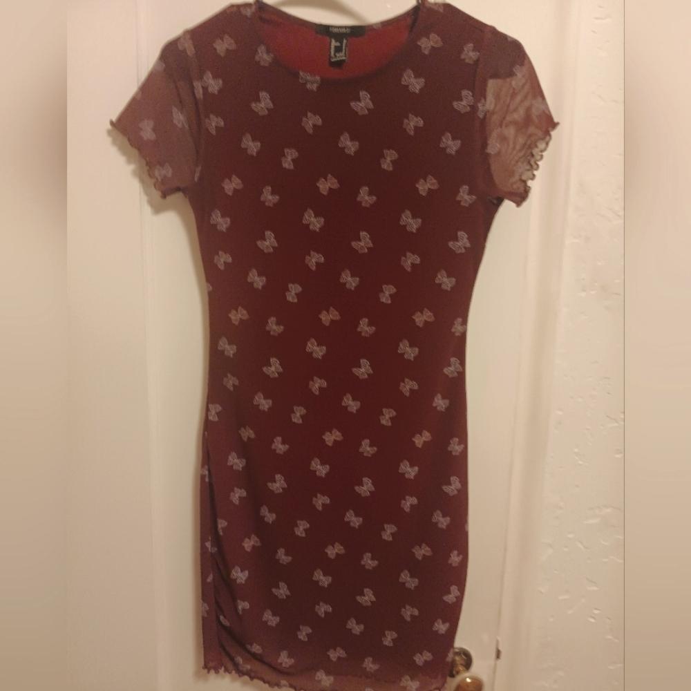 Butterfly Print Burgundy Dress by Forever21 size S